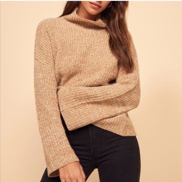 Reformation Sweaters - Reformation Fern Marled Camel Mock Neck Sweater Sm